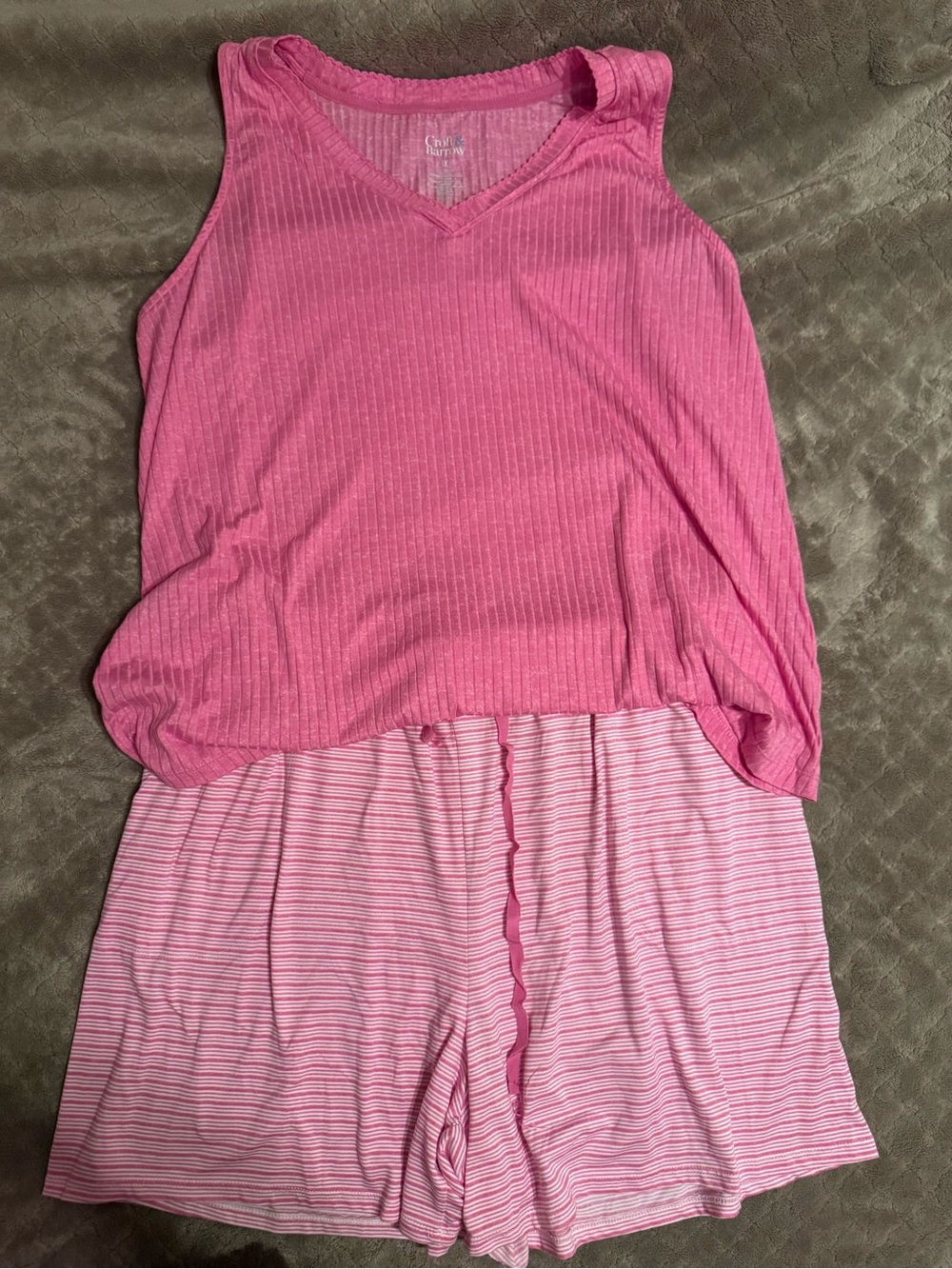Soft Ribbed Pink Tank & Striped Short Sleep Set 1x